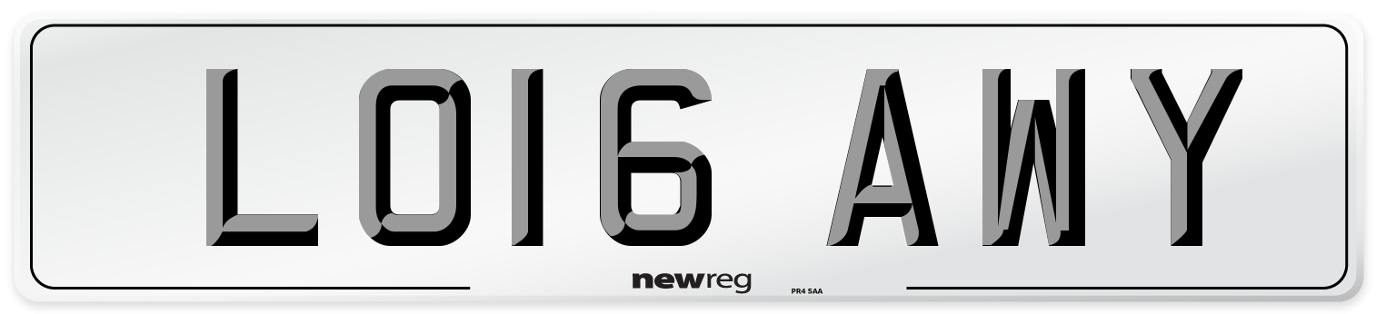 LO16 AWY Number Plate from New Reg